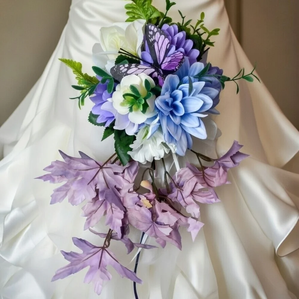# 14 Floral Bridal Bouquet with Purple and White Accents - Picture 2 of 6